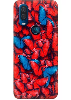Чехол для Motorola One Vision - Красные бабочки
