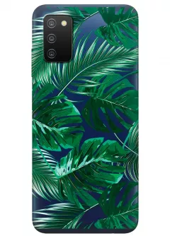 Чехол из прозрачного силикона на Samsung A03s с тропическими листьями