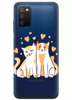 Чехол из прозрачного силикона на Samsung A03s с влюбленными котиками
