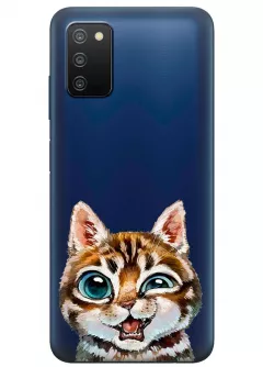 Прозрачный чехол силиконовый на Samsung A03s с прикольным котенком