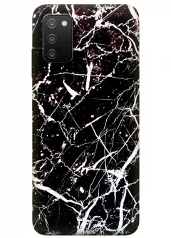 Силиконовый чехол на Samsung A03s с рисунком камня - Черный мрамор