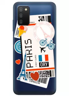 Samsung A03s силиконовый чехол с принтом - Билет в Париж