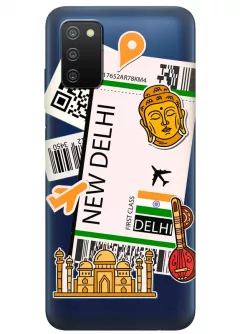 Чехол на Samsung A03s из силикона - Билет в Нью Дели