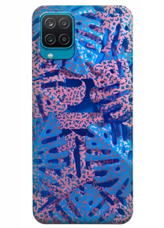 Samsung A12 силиконовый чехол с картинкой - Голубые листья