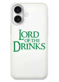 iPhone 17 прикольный прозрачный силиконовый чехол с надписью Lord of the Drinks
