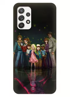 Чехол-накладка для Samsung Galaxy A32 из силикона - Очень странные дела Stranger Things Одиннадцать Милли Бобби Браун и главными героями в стиле аниме и отражение параллельного мира