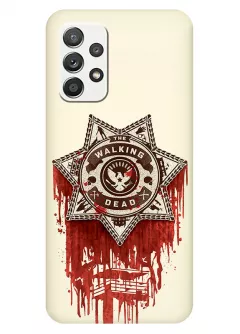 Чехол-накладка для Samsung Galaxy A32 из силикона - Ходячие мертвецы The Walking Dead логотип в виде значка шерифа в крови желтый чехол
