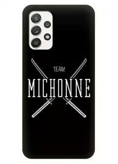 Чехол-накладка для Samsung Galaxy A32 из силикона - Ходячие мертвецы The Walking Dead White Michonne Team Logo черный чехол