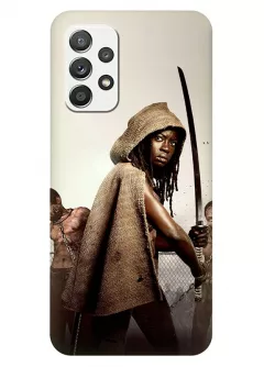 Чехол-накладка для Samsung Galaxy A32 из силикона - Ходячие мертвецы The Walking Dead Мишонн Хоторн Данай Джекесай Гурира в боевой стойке с катаной