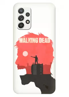 Чехол-накладка для Samsung Galaxy A32 из силикона - Ходячие мертвецы The Walking Dead Рик Граймс стоит прицеливаясь на перевернутом грузовике в силуэте зомби белый чехол
