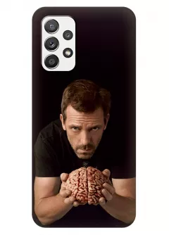 Чехол для Samsung A32 из силикона - Доктор Хаус House M.D. главный герой держит мозг черный чехол