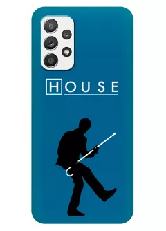 Чехол для Samsung A32 из силикона - Доктор Хаус House M.D. главный герой играет на трости вектор-арт синий чехол