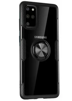 TPU+PC чехол Deen CrystalRing for Magnet (opp) для Samsung Galaxy S20, Бесцветный / Черный