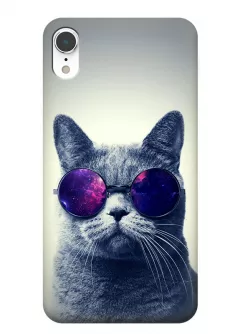 Чехол для Айфон ХР с прикольным котом в космических очках
