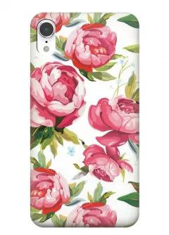 Нежный женский чехол на iPhone XR с розовыми пионами