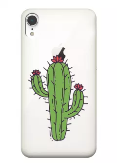 Чехол для iPhone XR с рисунком на прозрачном силиконе - Тропический кактус