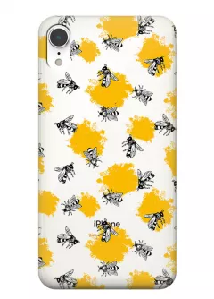 Чехол для iPhone XR с нарисованными пчелами на прозрачном силиконе