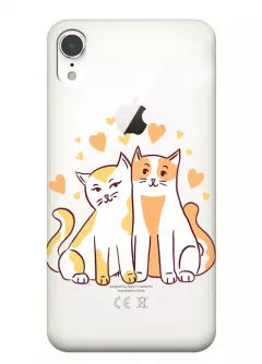 Чехол из прозрачного силикона на iPhone XR с влюбленными котиками