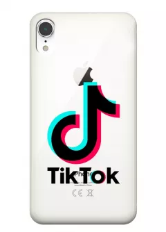 Прозрачный силиконовый чехол на iPhone XR с лого соцсети - Tik Tok