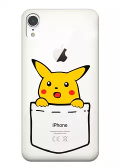 Айфон ХР чехол Pokemon Пикачу в кармане из прозрачного силикона