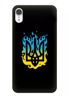 Чехол на iPhone XR с справедливым гербом и огнем Украины