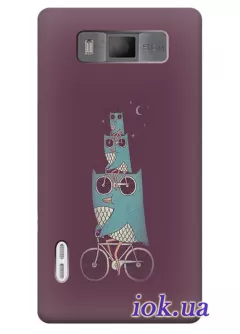 Чехол для LG Optimus L7 - Совушка-велосипедист 