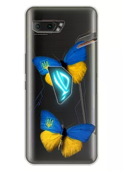 Чехол для Asus ROG Phone 2 из прозрачного силикона - Бабочки из флага Украины