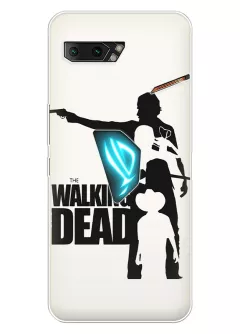 Чехол для Асус РОГ Фон 2 с принтом Ходячие мертвецы, The Walking Dead название с главными героями в черно-белом стиле