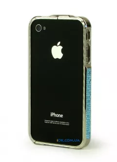 Алюминиевый бампер с голубыми камушками на iPhone 4/4S