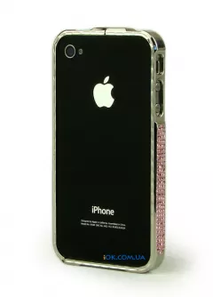 Алюминиевый бампер с розовыми камушками на iPhone 4/4S