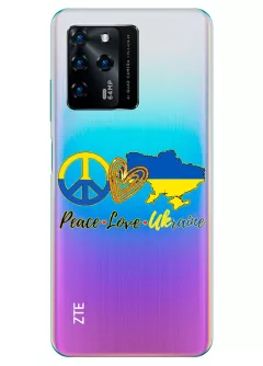 Чехол на ZTE Blade V30 с патриотическим рисунком - Peace Love Ukraine