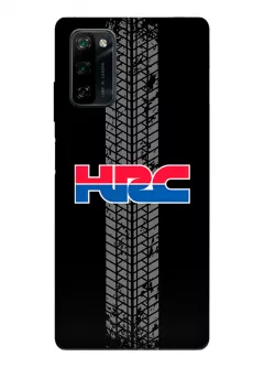 Blackview A100 чехол из силикона - Honda Хонда логотип HRC красное-синее название и следы шин колеса вектор-арт