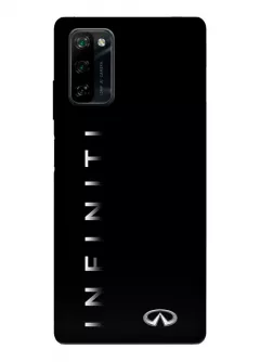 Blackview A100 чехол из силикона - Infiniti Инфинити классический логотип с серебряным названием крупным планом