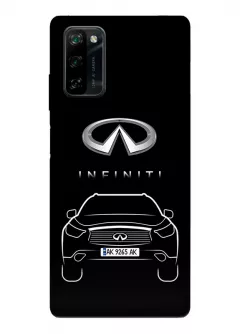 Blackview A100 чехол из силикона - Infiniti Инфинити логотип и автомобиль машина EX FX JX QX QX60 QX70 QX80 вектор-арт кроссовер внедорожник с номерным знаком (Дизайн 1)