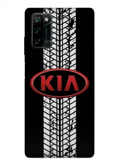 Чехол для Blackview A100 из силикона - Kia Киа Кия красный классический логотип крупным планом и следы шин колеса