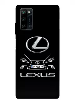 Чехол для Blackview A100 из силикона - Lexus Лексус классический логотип крупным планом и название с номерным знаком и передней части кузова