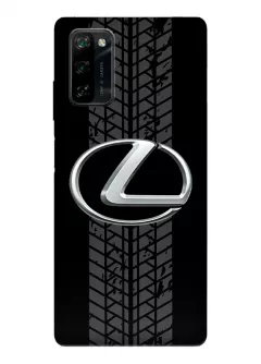 Чехол для Blackview A100 из силикона - Lexus Лексус классический логотип крупным планом и следы шин колеса