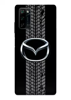 Чехол для Blackview A100 из силикона - Mazda Мазда классический логотип крупным планом и следы шин колеса