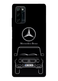 Чехол для Blackview A100 из силикона - Mercedes-Benz Мерседес-Бенц Мерс логотип и автомобиль машина G-Class G-Класс вектор-арт кроссовер внедорожник с номерным знаком
