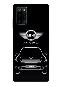 Бампер для Blackview A100 из силикона - Mini Мини логотип и автомобиль машина Cooper вектор-арт с номерным знаком