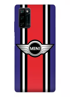 Бампер для Blackview A100 из силикона - Mini Мини классический логотип крупным планом и красная лента на синем фоне синий чехол