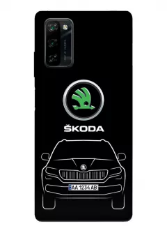Блеквью А100 чехол силиконовый - Skoda Шкода логотип и автомобиль машина Karoq  Kodiaq Kamiq вектор-арт кроссовер внедорожник с номерным знаком