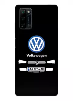Бампер для Блеквью А100 из силикона - Volkswagen Фольксваген классический логотип крупным планом с номерным знаком и передней частью кузова (Дизайн 1)