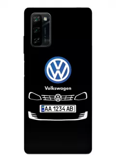 Бампер для Блеквью А100 из силикона - Volkswagen Фольксваген классический логотип крупным планом с номерным знаком и передней частью кузова (Дизайн 2)