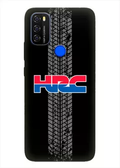 Blackview A70 чехол из силикона - Honda Хонда логотип HRC красное-синее название и следы шин колеса вектор-арт