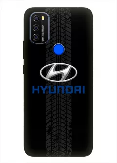 Blackview A70 чехол из силикона - Hyundai Хендай Хюндай классический логотип с синим названием и следы шин колеса