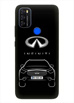 Blackview A70 чехол из силикона - Infiniti Инфинити логотип и автомобиль машина EX FX JX QX QX60 QX70 QX80 вектор-арт кроссовер внедорожник с номерным знаком (Дизайн 1)