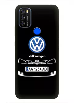 Бампер для Блеквью А70 из силикона - Volkswagen Фольксваген классический логотип крупным планом с номерным знаком и передней частью кузова (Дизайн 2)