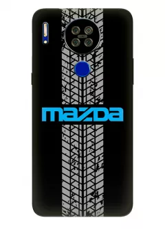 Чехол для Blackview A80s из силикона - Mazda Мазда синее название крупным планом и следы шин колеса вектор-арт