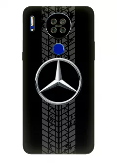 Чехол для Blackview A80s из силикона - Mercedes-Benz Мерседес-Бенц Мерс классический логотип крупным планом и следы шин колеса